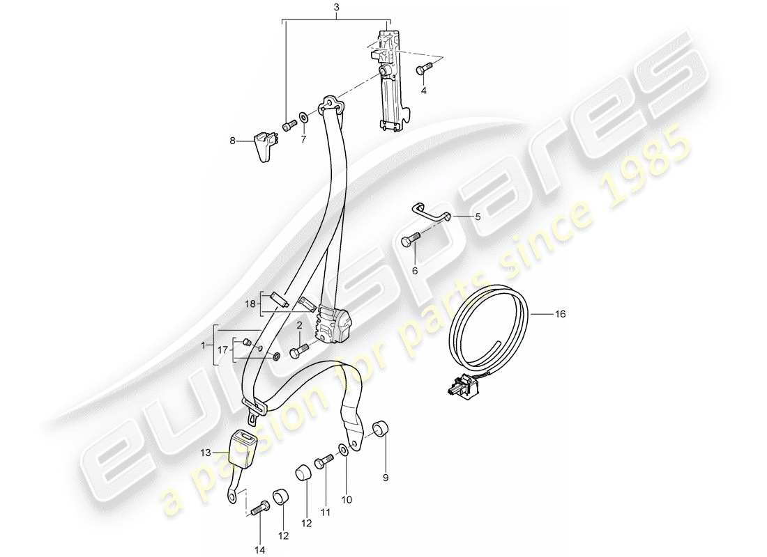porsche 2007 (997-1 turbo / gt2) seat belt parts diagram