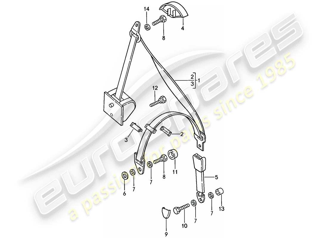 porsche 1986 (924s) seat belt part diagram