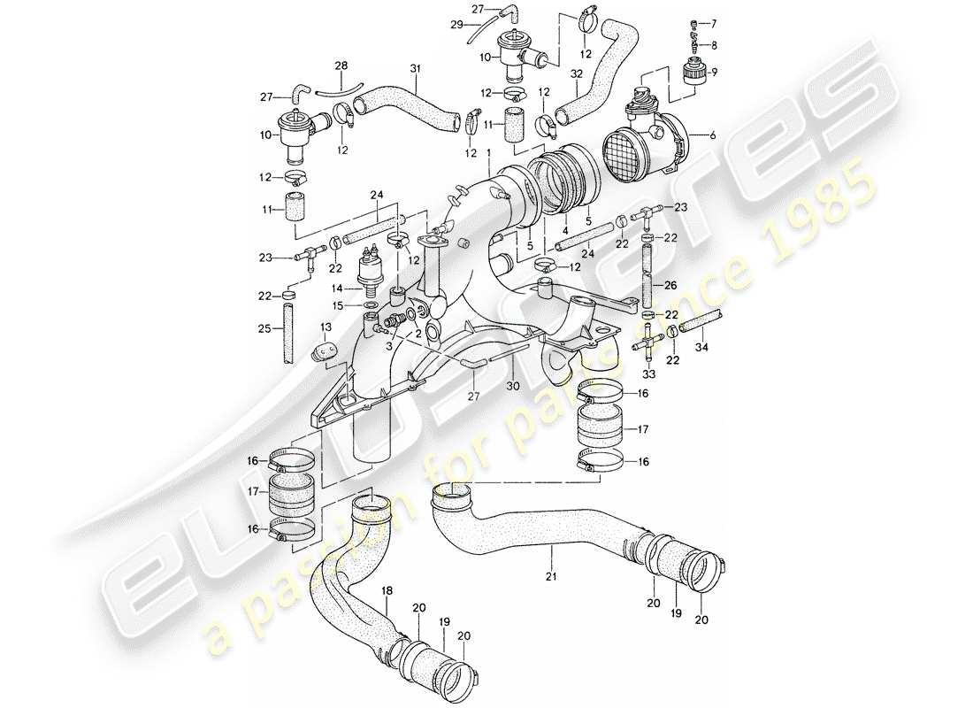 porsche 993 (1997) turbocharging parts diagram