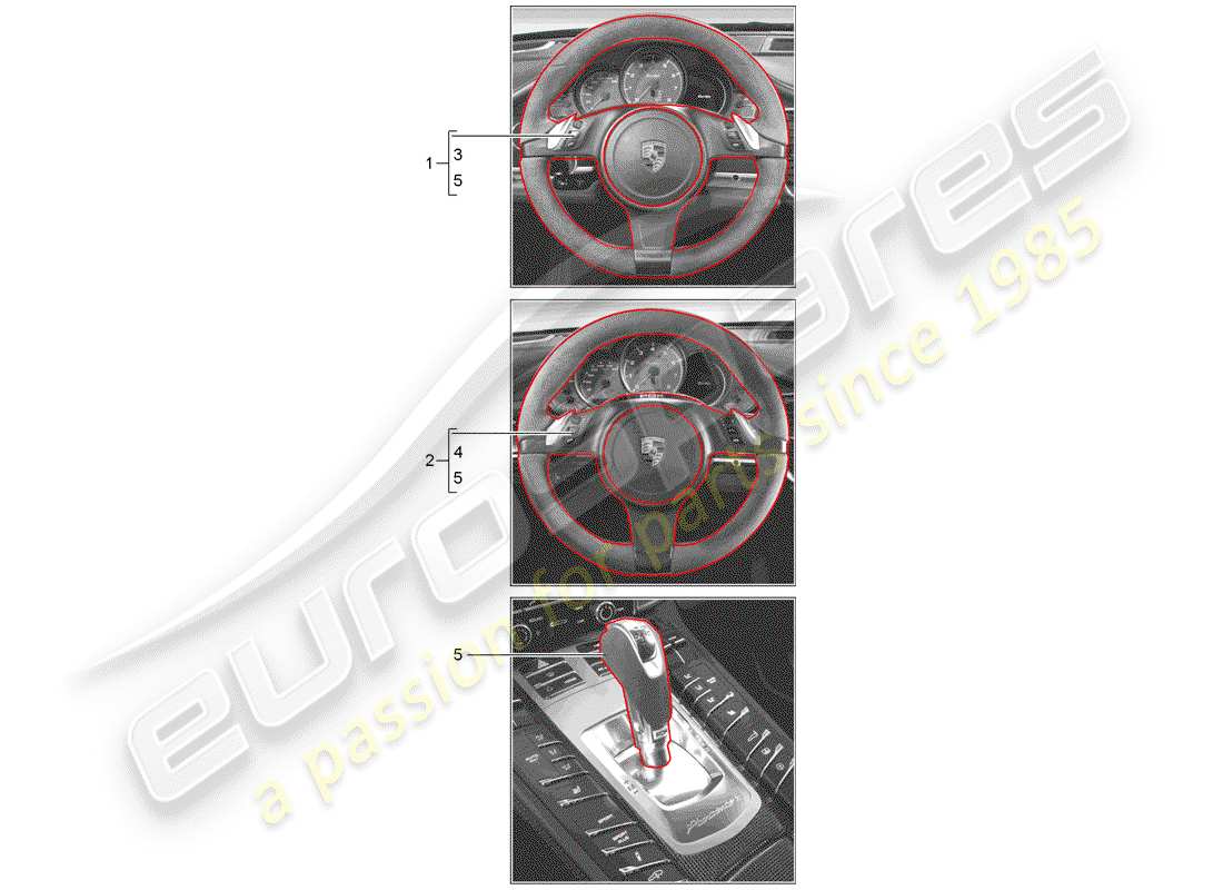 porsche 2015 (tequipment panamera) steering wheel part diagram