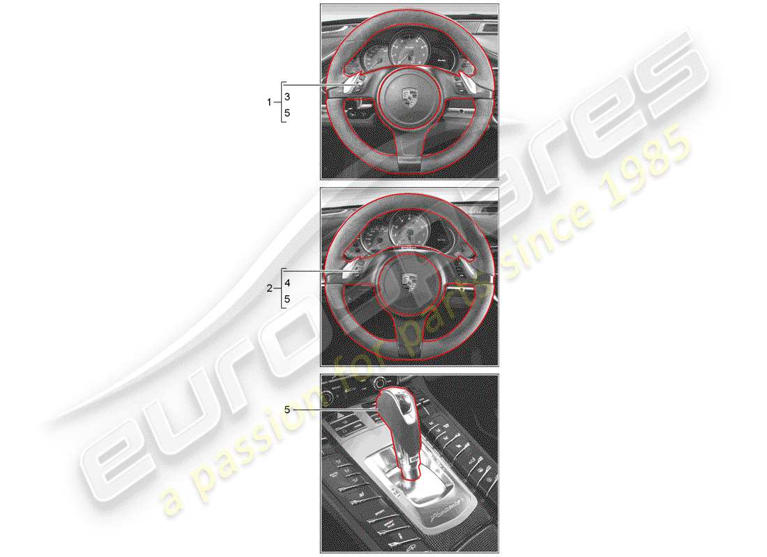 porsche tequipment panamera (2015) steering wheel part diagram