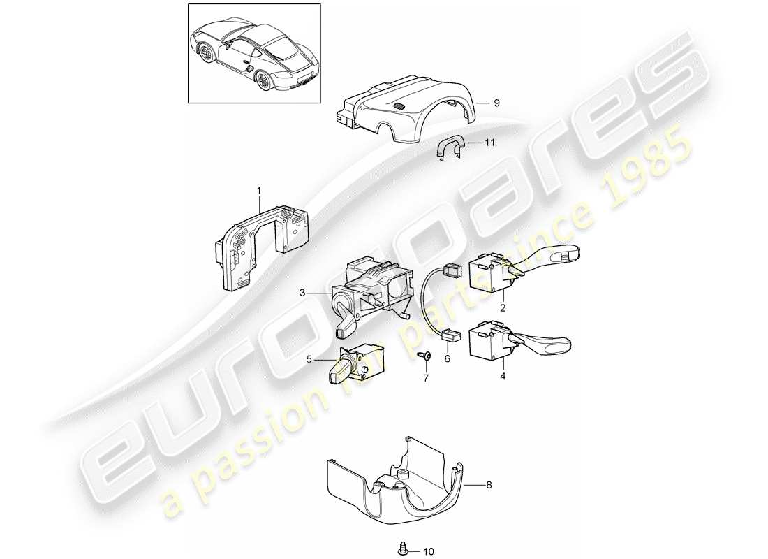 porsche 2009 (987 cayman) steering column switch part diagram