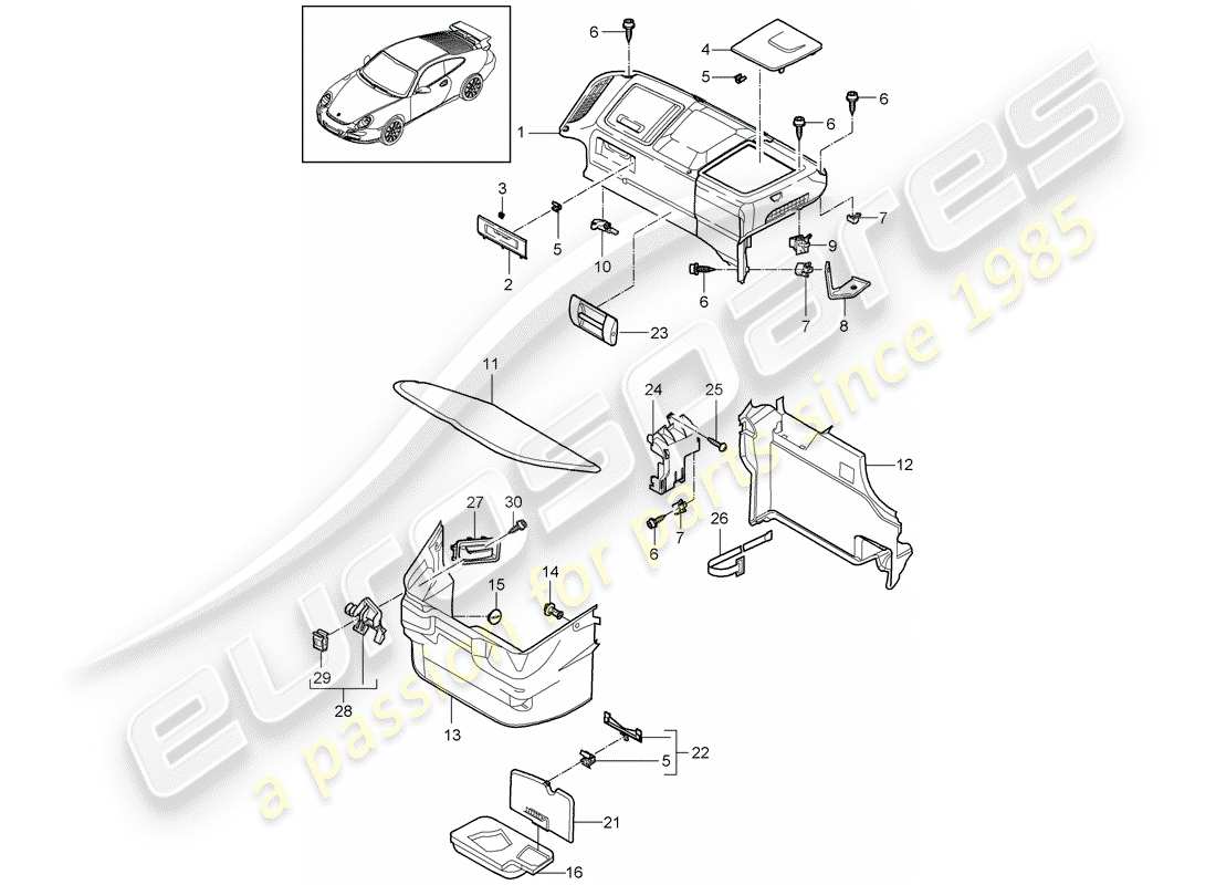 porsche 2008 (997-1 gt3) luggage compartment part diagram