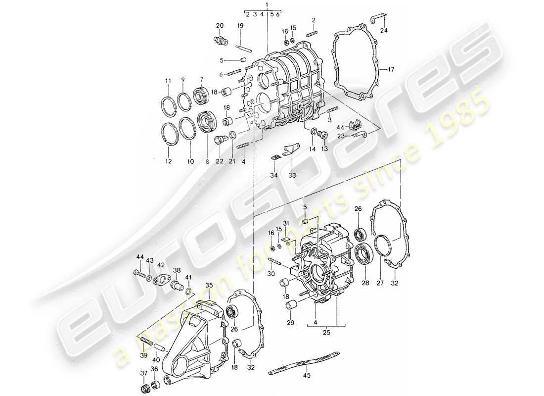 porsche 1990 (964) gear housing - transmission cover part diagram