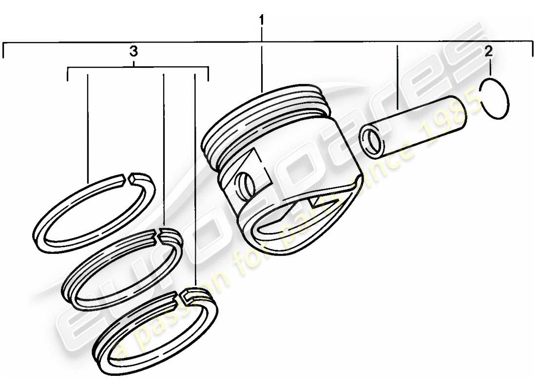 porsche 924s (1986) piston - piston ring parts diagram