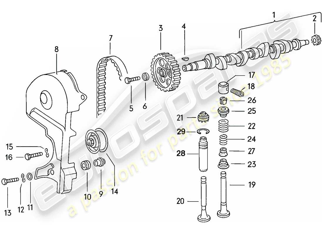 porsche 1976 (924) camshaft - valves part diagram