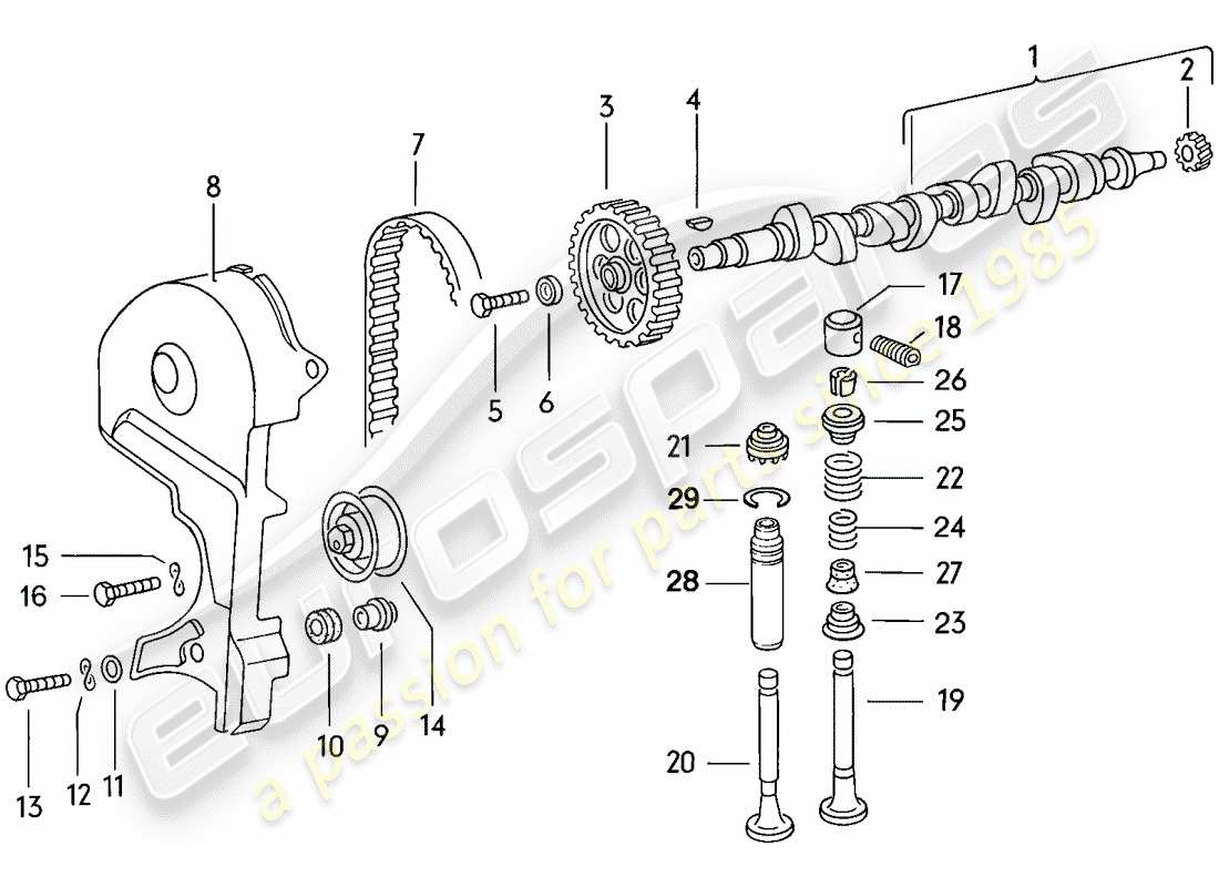 porsche 924 (1976) camshaft - valves part diagram