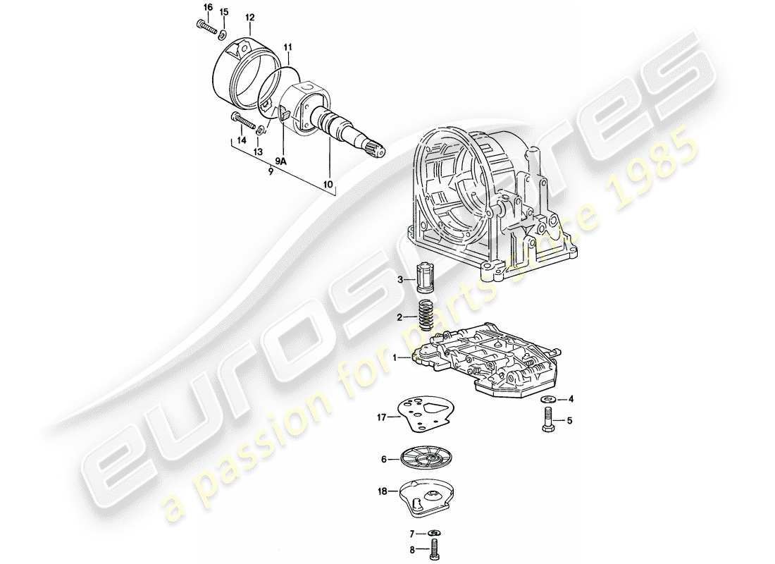 porsche 1976 (924) valve body - oil strainer - governor - automatic transmission part diagram