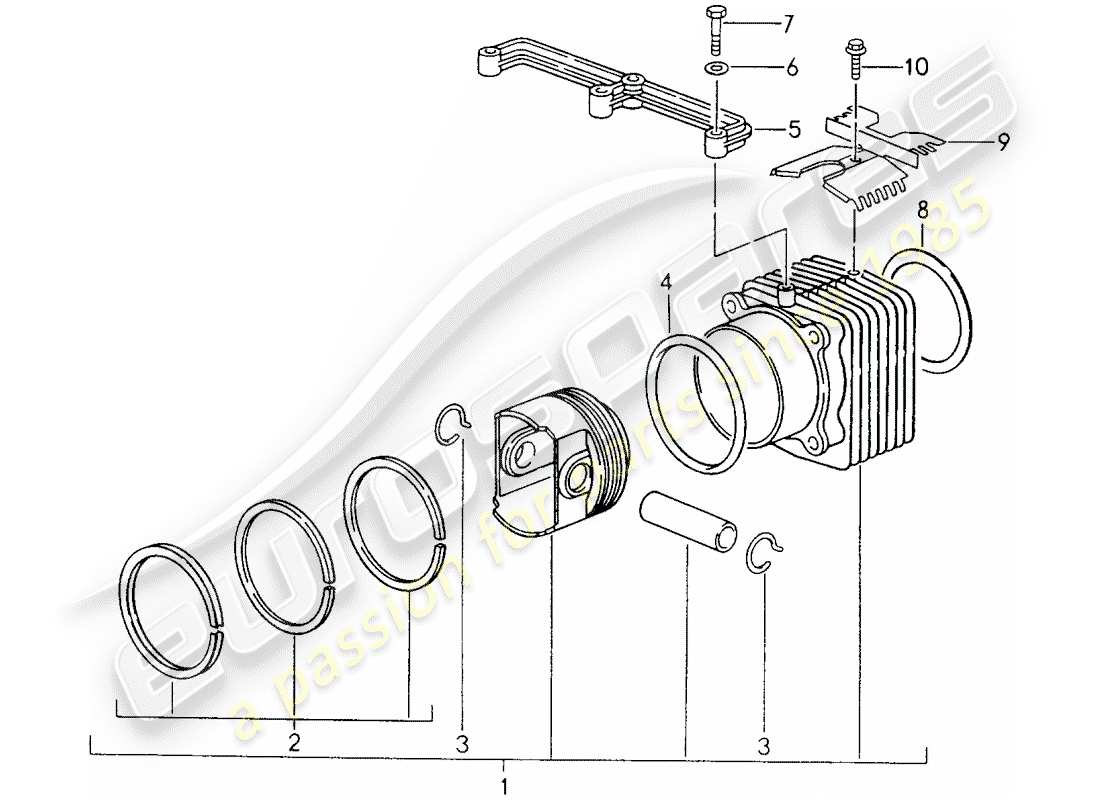 porsche 993 (1997) cylinder with pistons part diagram