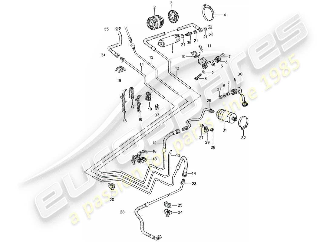 porsche 1997 (993) fuel system part diagram