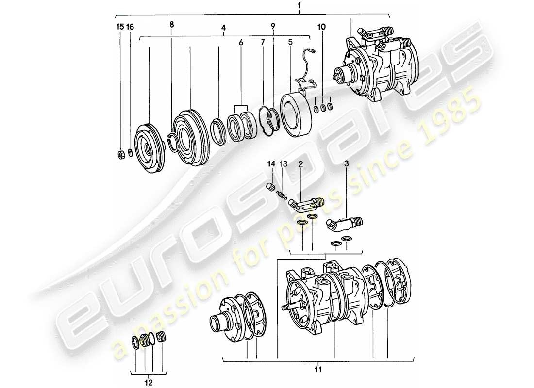 porsche 1978 (911) supplier - nippondenso - compressor part diagram