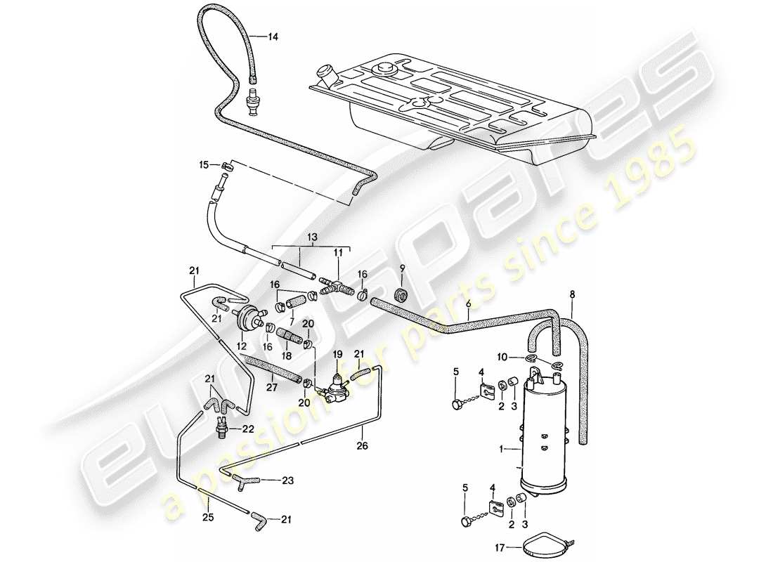 porsche 1987 (924s) evaporative emission canister - tank ventilation part diagram