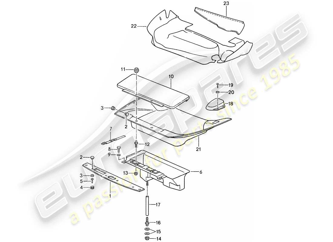 porsche 1988 (959) lining - front luggage compartment parts diagram