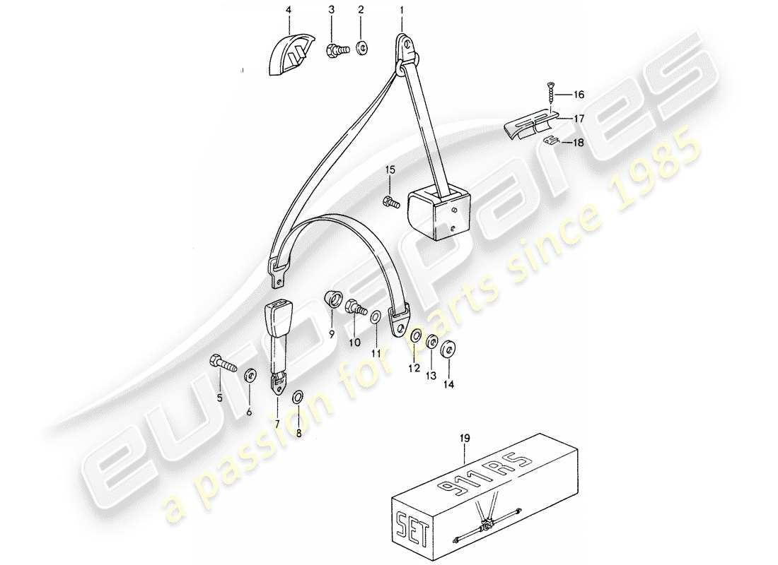 porsche 1997 (993) seat belt part diagram