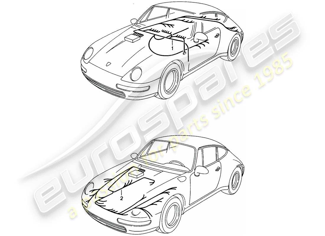 porsche 1997 (993) wiring harnesses - passenger compartment - front luggage compartment part diagram
