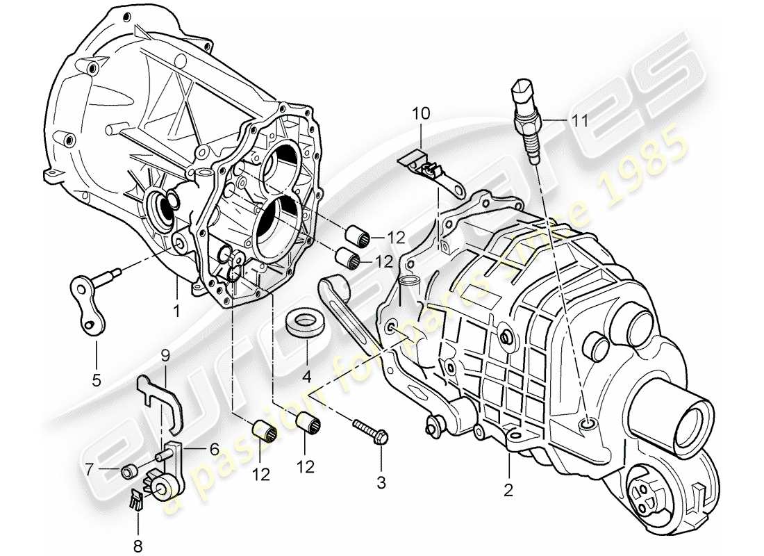 porsche 2002 (996) transmission case - transmission cover part diagram
