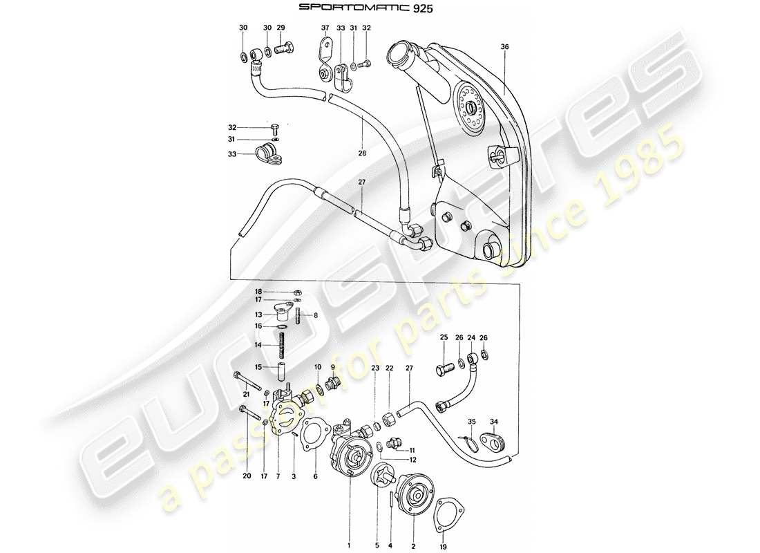 porsche 1976 (911) oil supply - for - torque converter - oil tank part diagram