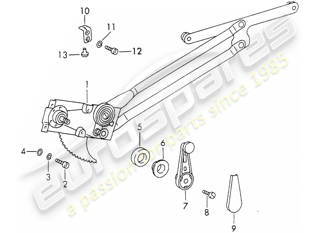 porsche 1970 (911) window regulator - mechanical part diagram
