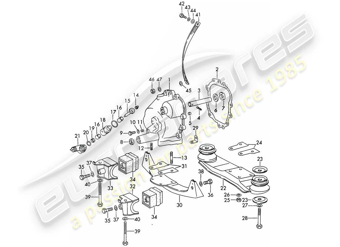 porsche 911/912 (1969) transmission cover - transmission suspension - chilled casting - and - die casting parts diagram