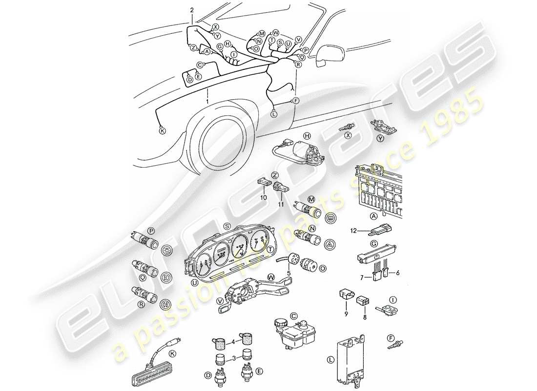 porsche 1991 (928) harness - dashboard part diagram