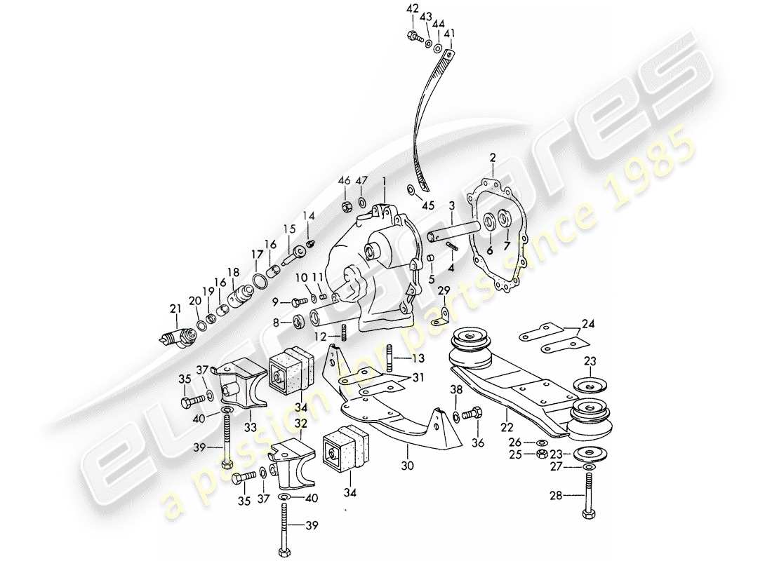 porsche 1966 (911/912) transmission cover - transmission suspension - chilled casting - and - die casting part diagram