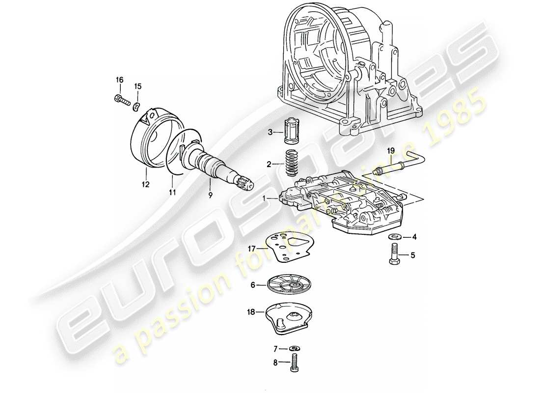 porsche 1986 (944) valve body - oil strainer - governor - automatic transmission part diagram