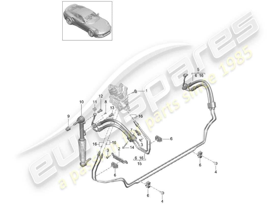 porsche 2015 (991-1 turbo) hydraulic line part diagram