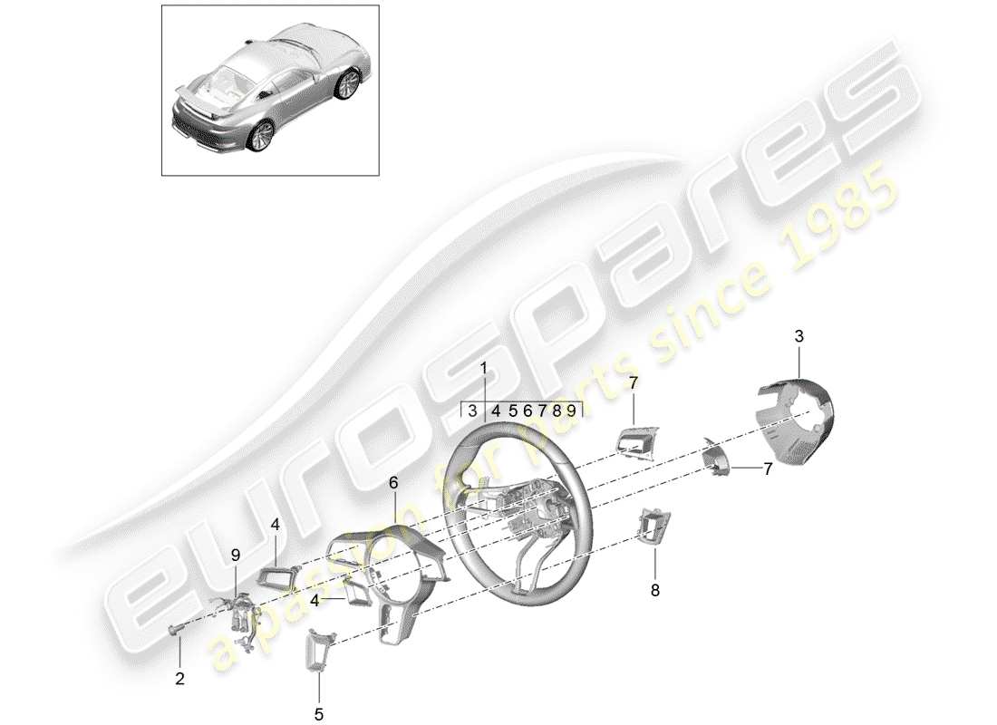 porsche 2014 (991-1 r/gt3/rs) steering wheel part diagram