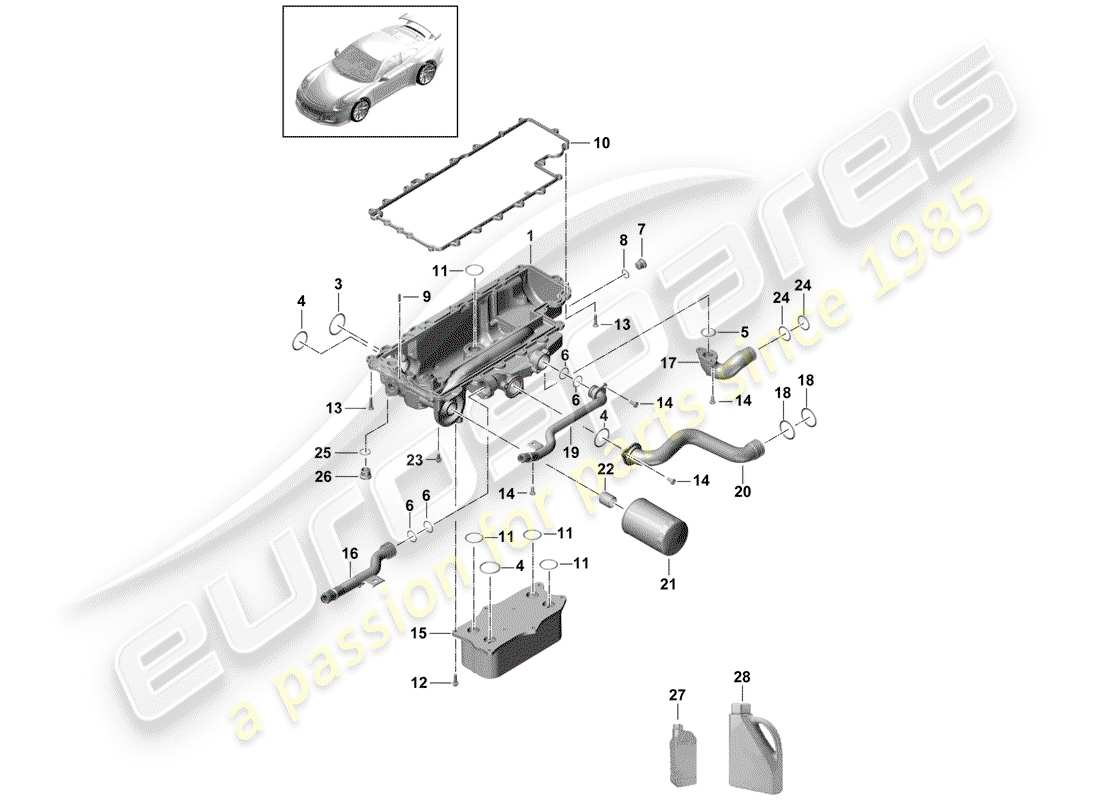 porsche 2016 (991-1 r/gt3/rs) oil filter part diagram