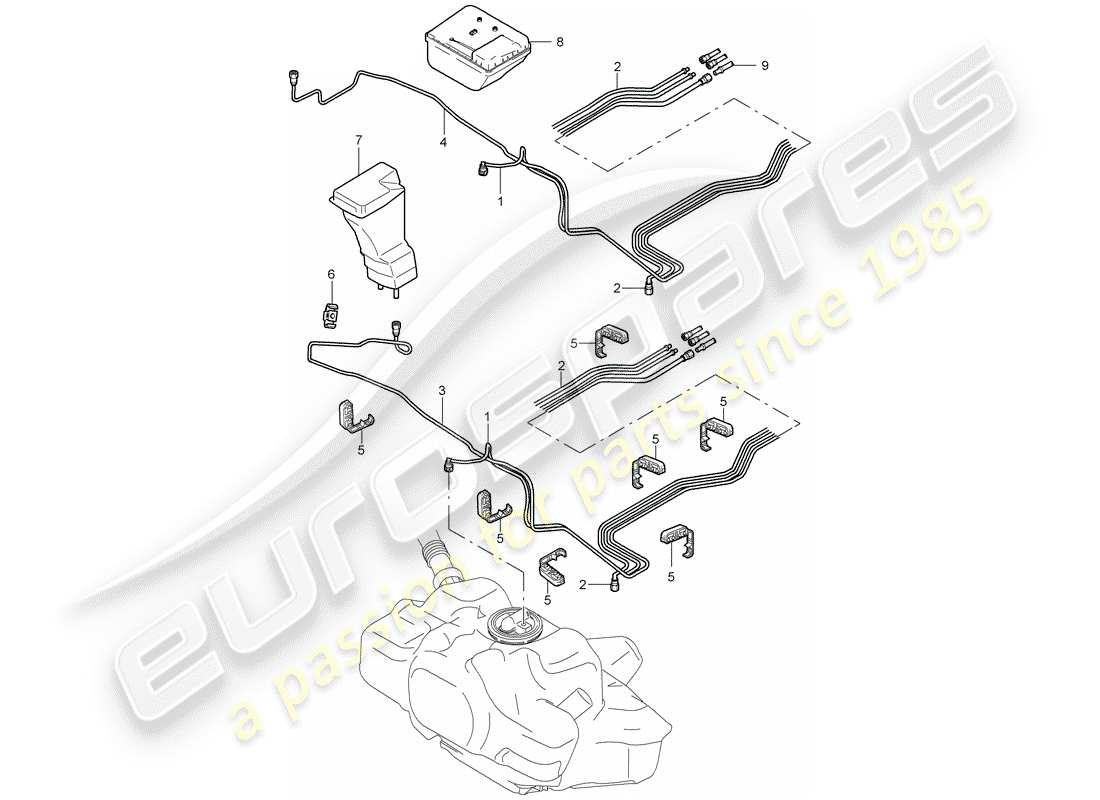 porsche 997 t/gt2 (2007) fuel system parts diagram