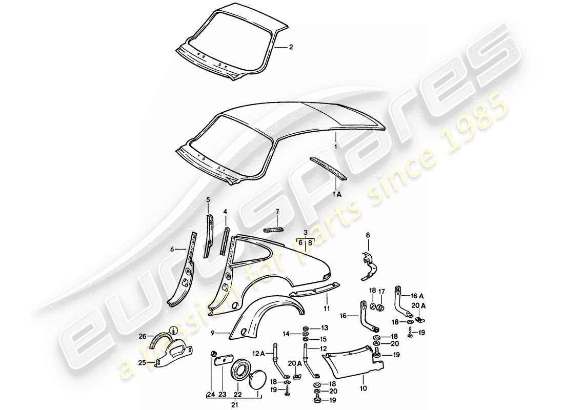 porsche 1984 (911) exterior panelling - to fit use workshop material - also use: part diagram