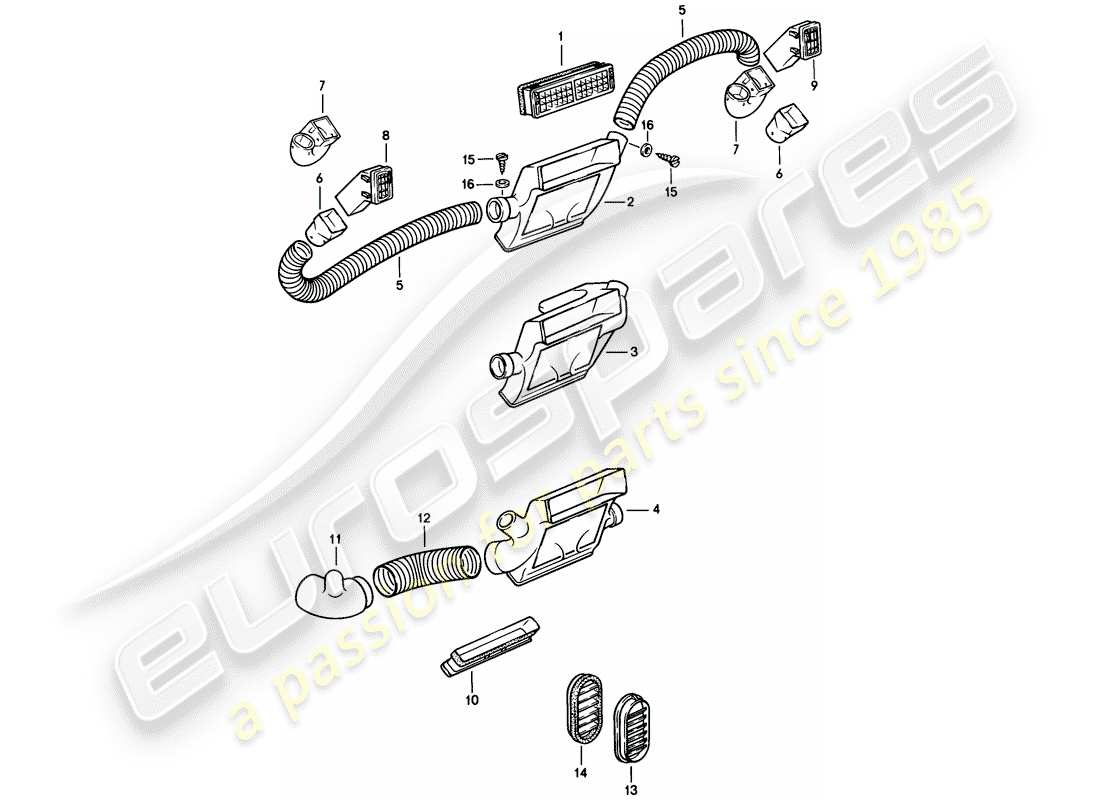 porsche 1984 (944) air vent - trim - air hose parts diagram
