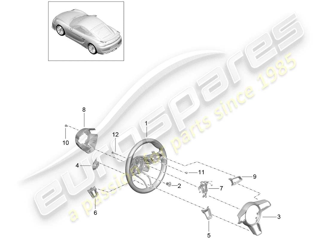 porsche cayman gt4 (2016) steering wheels parts diagram