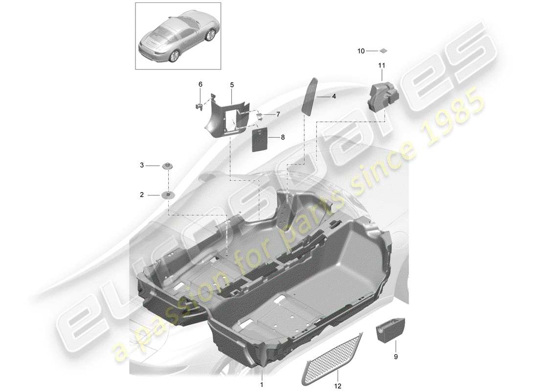 porsche 991 (2016) floor cover part diagram