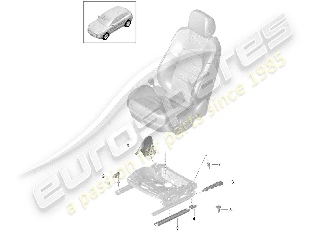 porsche 2014 (macan) seat rail part diagram