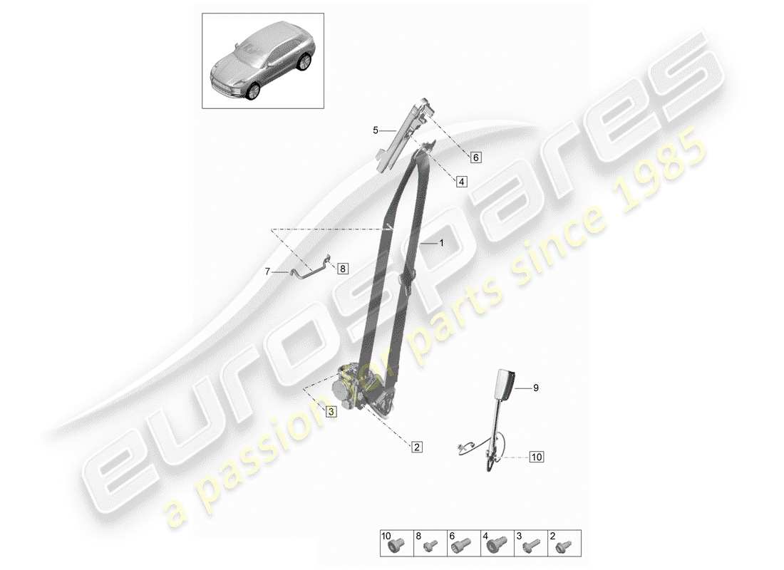 porsche 2019 (macan) three-point seat belt part diagram