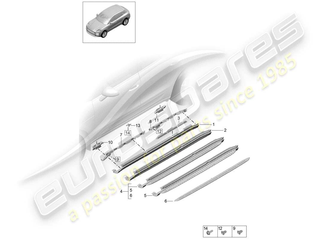 porsche 2019 (macan) side member trim part diagram