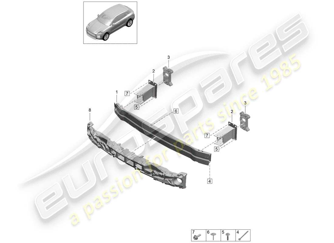 porsche 2019 (macan) bumper bracket part diagram