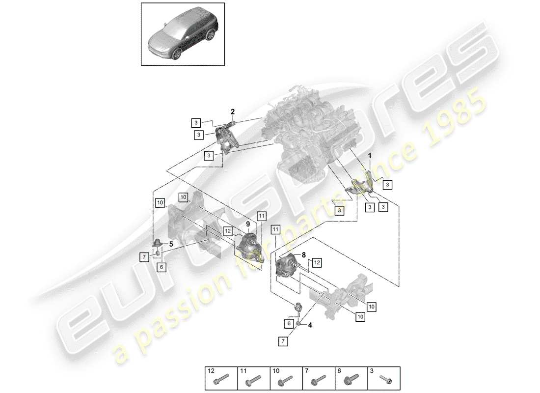 porsche 2018 (cayenne e3 9ya/9yb) engine lifting tackle part diagram