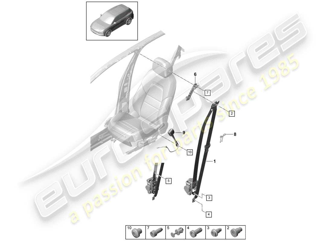 porsche 2019 (cayenne e3 9ya/9yb) three-point seat belt part diagram