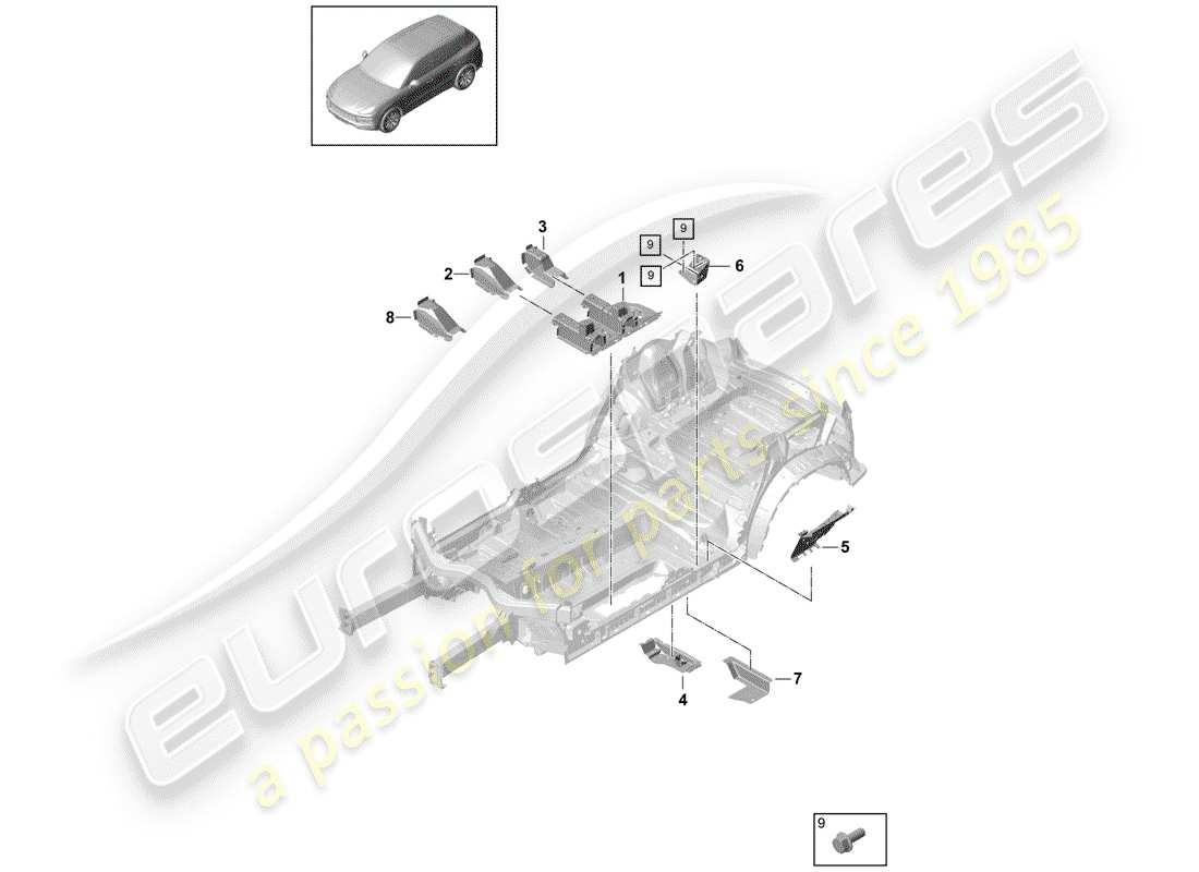 porsche 2019 (cayenne e3 9ya/9yb) floor plates part diagram