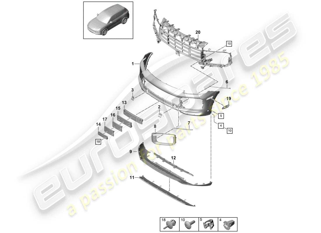 porsche 2019 (cayenne e3 9ya/9yb) bumper part diagram