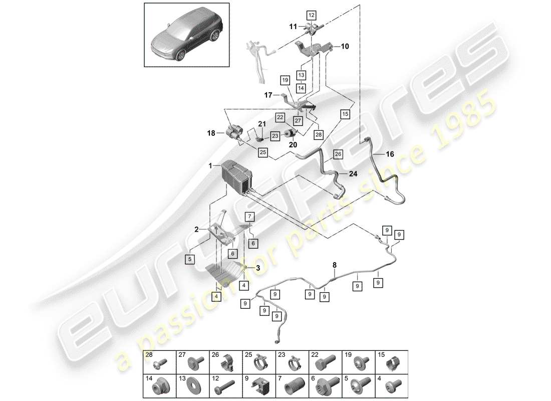 porsche 2019 (cayenne e3 9ya/9yb) evaporative emission canister part diagram