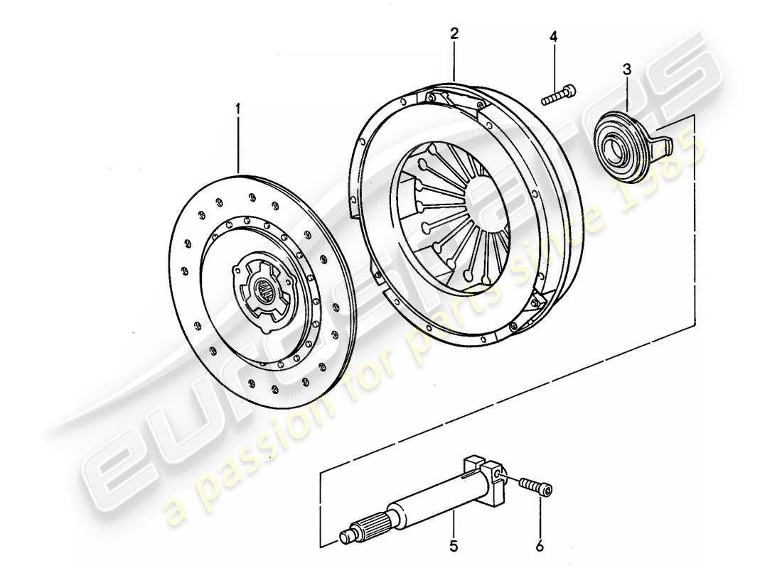 porsche 1992 (968) manual gearbox - clutch parts diagram