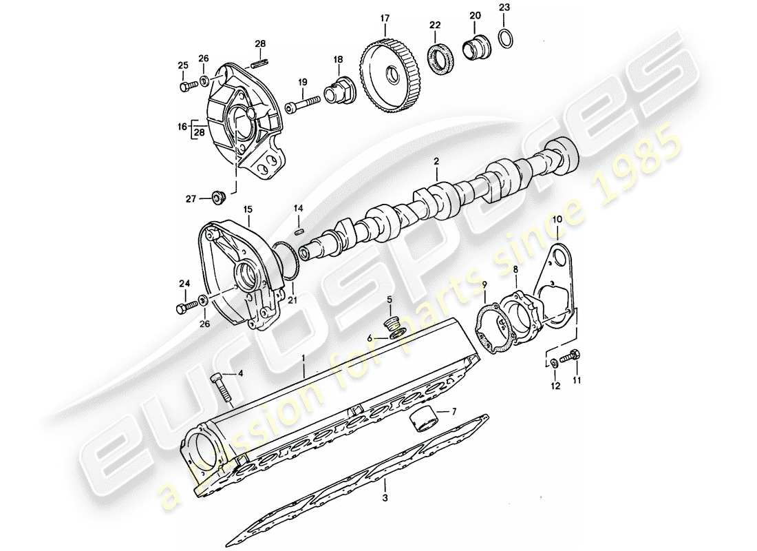 porsche 1991 (944) camshaft housing - camshaft part diagram
