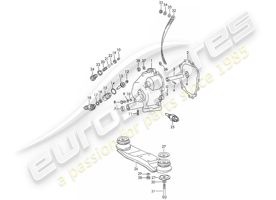porsche 1966 (911/912) transmission cover - transmission suspension - sportomatic part diagram