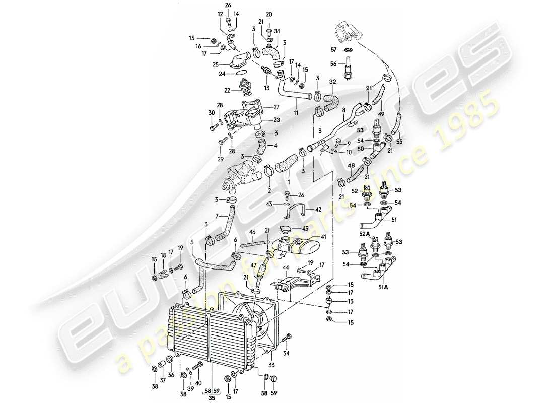 porsche 1981 (924) water cooling part diagram