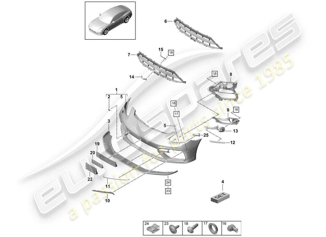porsche panamera 971 (2017) bumper parts diagram