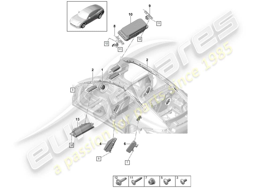 porsche panamera 971 (2017) airbag parts diagram
