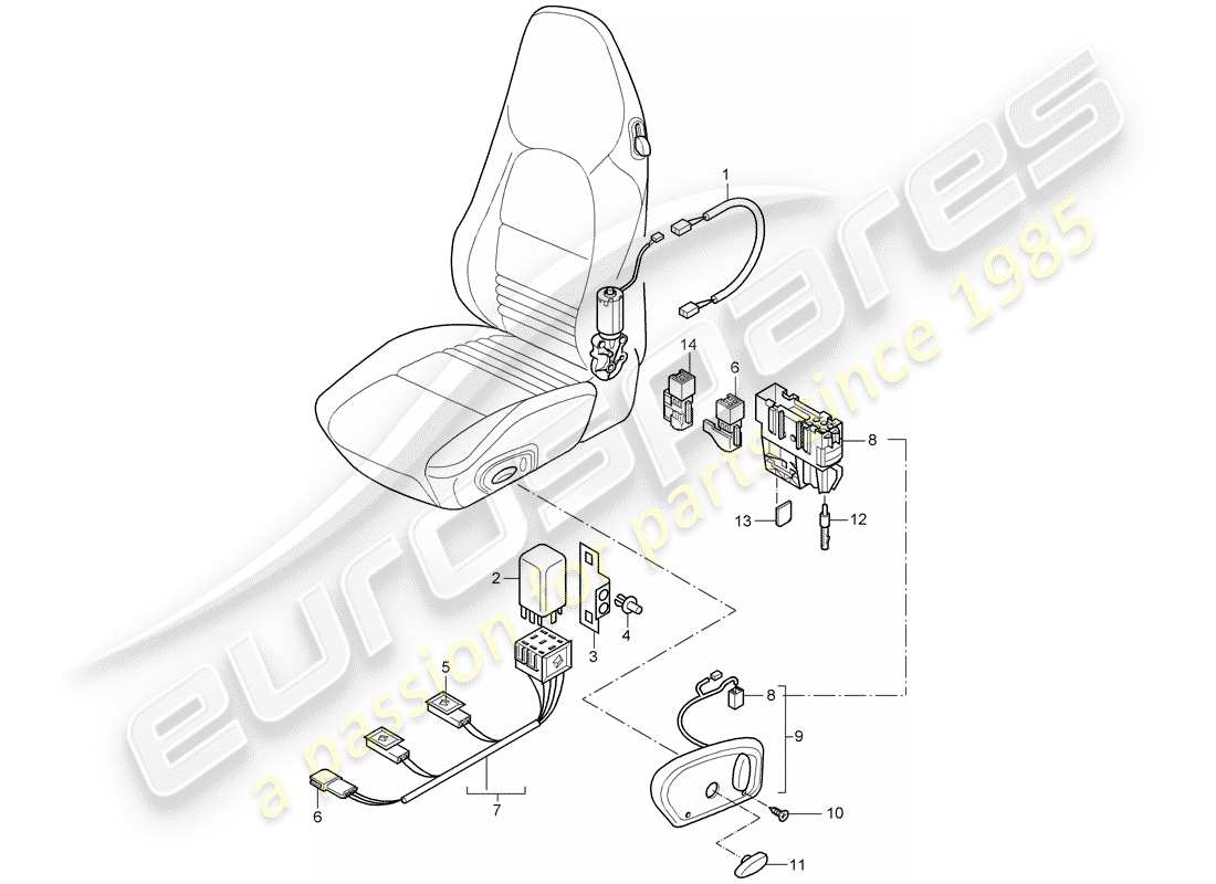 porsche 2003 (996 turbo / gt2) wiring harnesses - switch - standard seat - sports seat part diagram